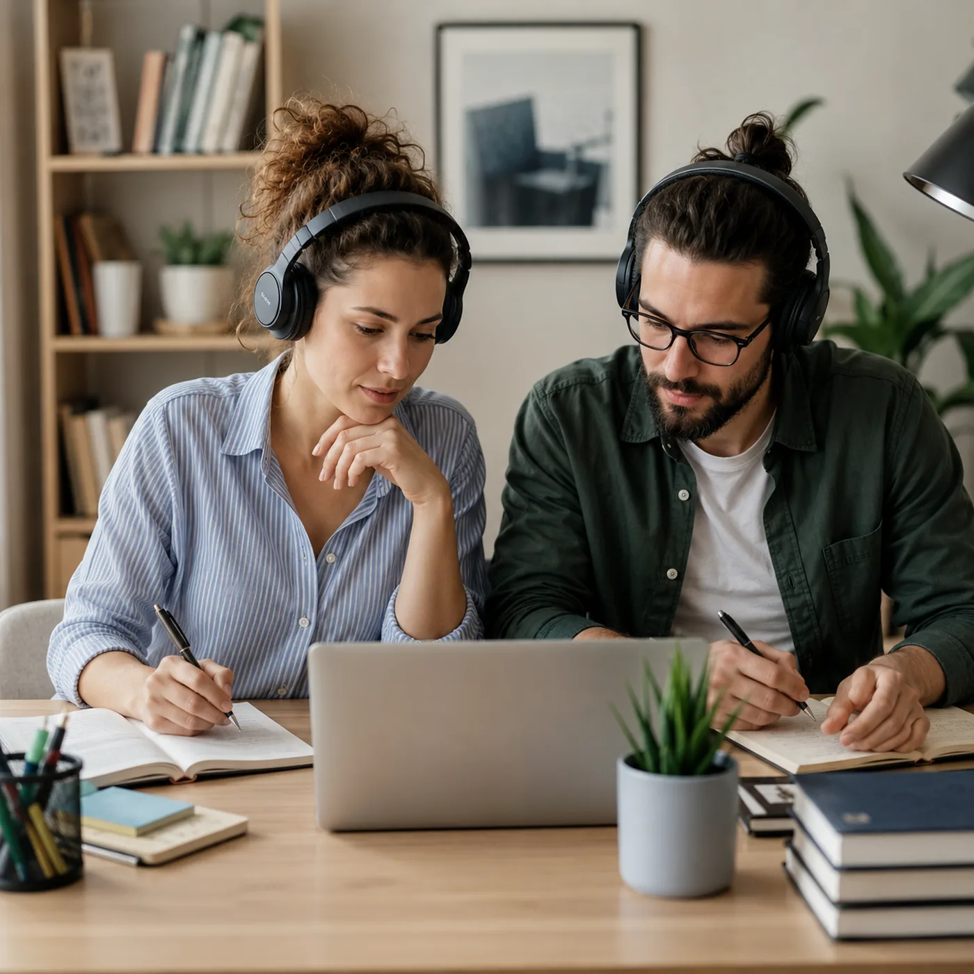 Estudantes da Uningá EAD estudando com fones de ouvido